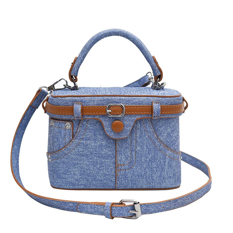 Трендовая корейская версия модной сумки-коробки с джинсовой текстурой, персонализированная универсальная нишевая дизайнерская сумка-мессенджер для женщины