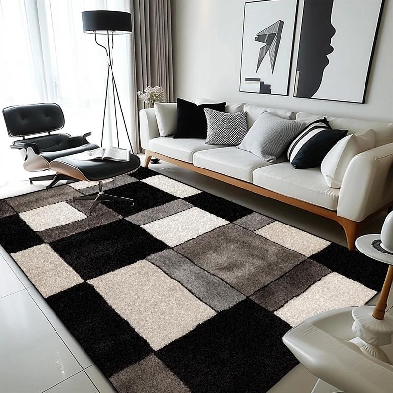 Современный геометрический клетчатый ковер для гостиной, домашнее украшение, мягкие ковры большой площади, спальня, нескользящие моющиеся прикроватные напольные коврики