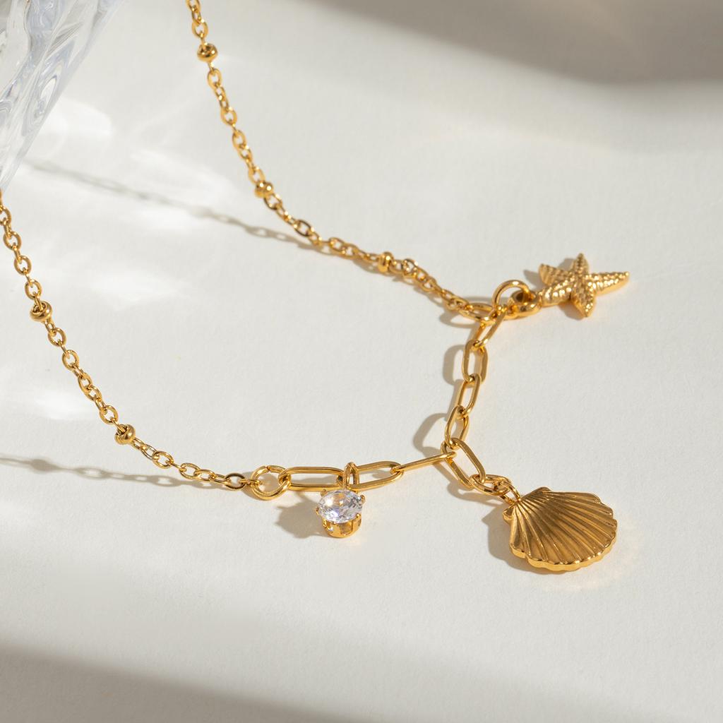 Zircon Starfish Pendant Necklace Titanium Steel Collarbone Chain Minimalist High-End Fashion Jewelry for Women