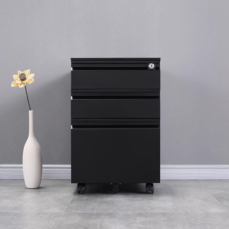 Mobile Three-Drawer Metal File Cabinet with Lock for Under-Desk Office and Printer Storage