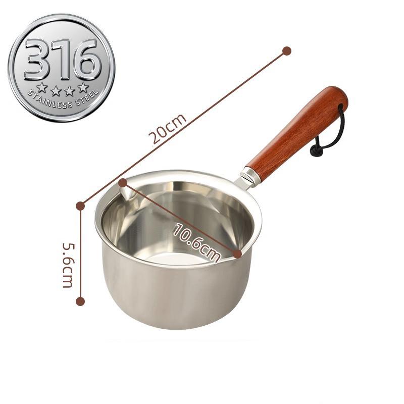 316Stainless Steel Oil Pot Mini Hot Milk Pan Frying Pan Wooden Handle Small Saucepan Boiling Butter Melt Pot Kitchen Accessories