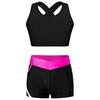Детский укороченный топ без рукавов с U-образным вырезом для девочек, перекрещивающийся сзади и эластичные шорты в полоску с заниженной талией для бега в тренажерном зале