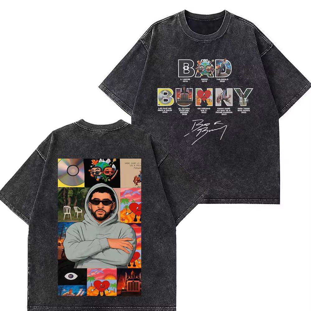 Рэпер Bad Bunny Тур 2026 Debi Tirar Mas Fotos DTMF Мерч Винтажная стираная футболка Мужская Женская Мода Футболка Хлопок Повседневные футболки
