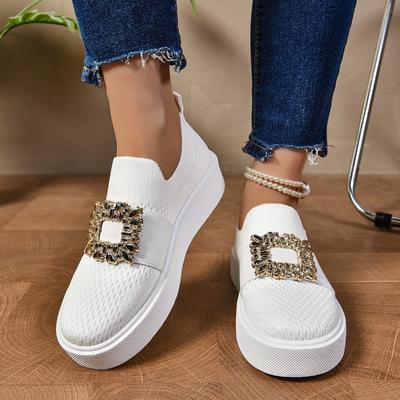 Модные женские туфли на плоской подошве, осенние новые, круглые, с глубоким ртом, вязаные, дышащие, с ромбовидной пряжкой, низкие туфли