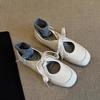 Fashion Matching Little White Shoes Women Hollow Lace-up Single Shoes Vintage Square Head Flat Comfortable Mary Jane Shoes