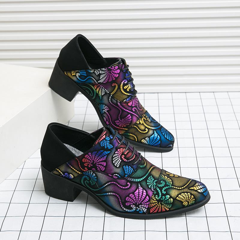 Men's shoes large size new casual leather shoes fashion high heels leather shoes men's outer height increase business dress shoes wedding shoes