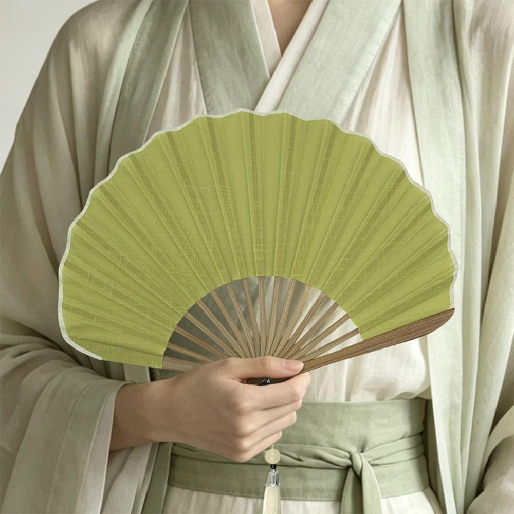 Bamboo Frame Folding Hand Fan Cotton Linen Cloth Retro Handheld Fan Dance Fan Chinese Style