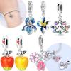 Original Charms Copper Red Apple Pendant Cherry Blossom Blue Iris Pendant Beads Fit Bracelet Women Jewelry Delicate Acessory Diy