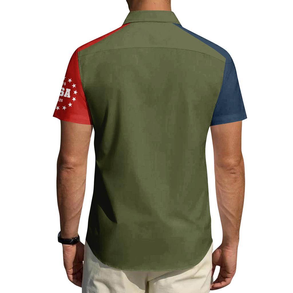 Men's Independence Day Printed Collared Top Men's Casual Sports Short-Sleeve Shirt