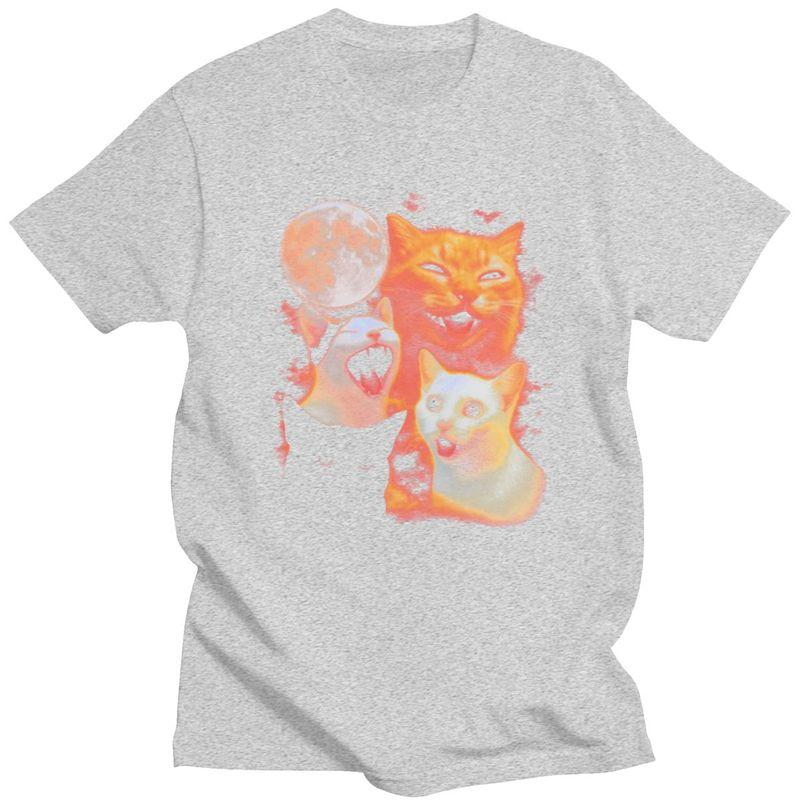 Mens Funny Cat Moon Meme T Shirts Round Neck Short Sleeve 100 Cotton TShirt Novelty Loose Fit Summer Tyle Clothing