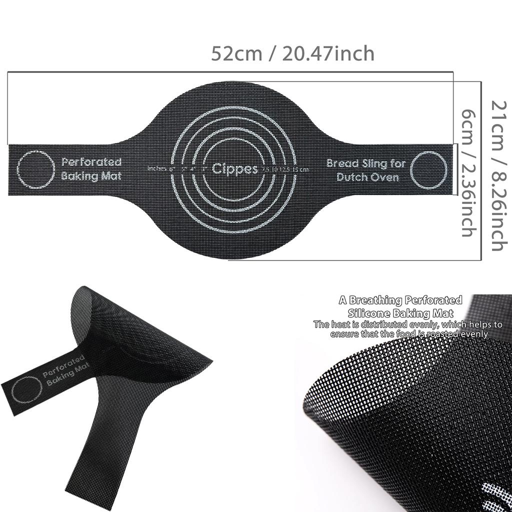 Silicone Bread Sling for Dutch Oven, Reusable Baking Mat with Long Handles, Non-Stick Sheet Liners for Transferable Dough Pastry