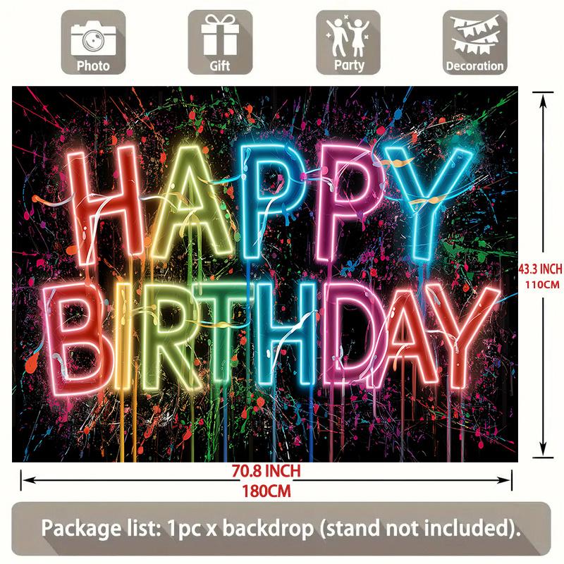 Happy Birthday Graffiti Theme Colorful Design, 1pc Polyester Party Backdrop Banner, Photo Booth Background, Wall Decor