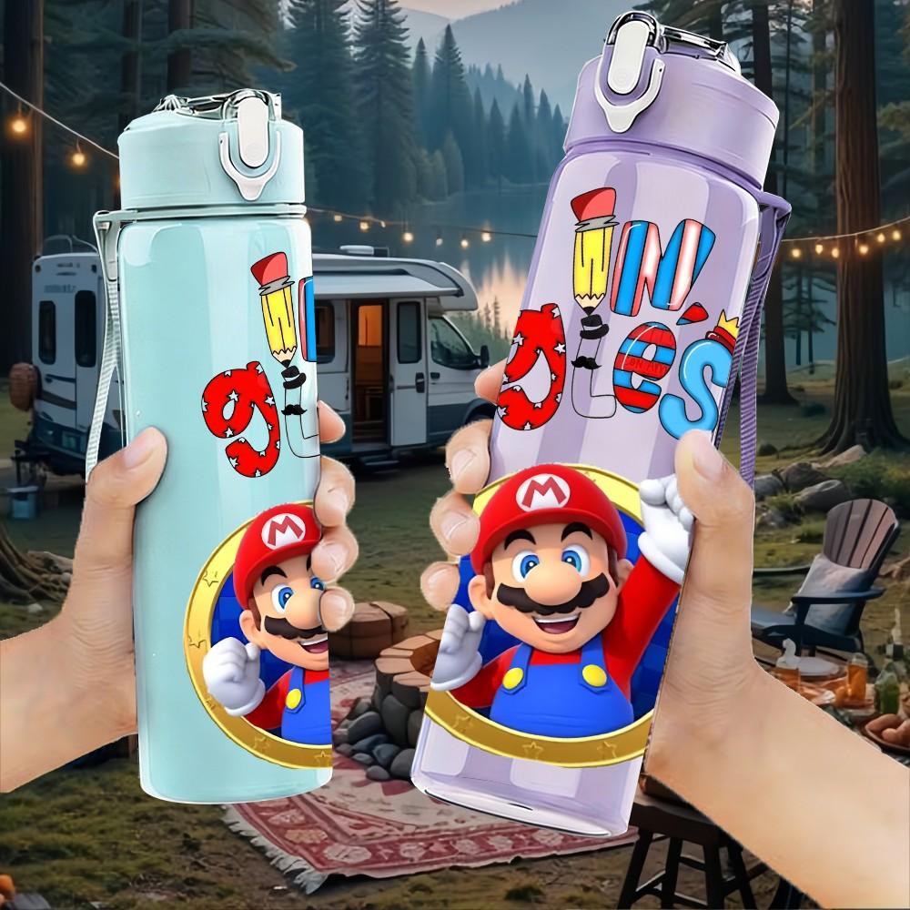 1PC Super Mario Game Character 750ml Color Plastic Sports Water Bottle Leakproof Flip Straw Lid For Sports Office Home Use