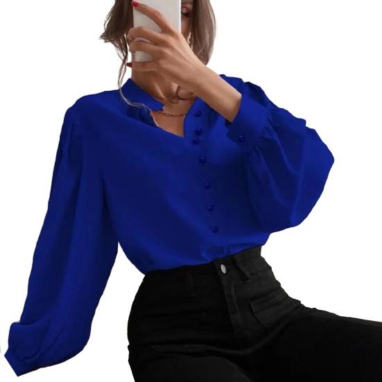 Женская рубашка с воротником-стойкой и длинным рукавом, однобортная рубашка, однотонная, свободного кроя, повседневная рубашка