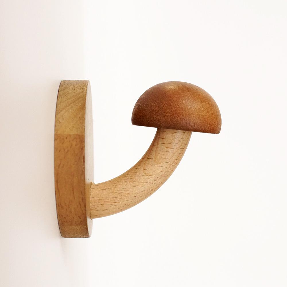 4PCS Wooden Mushroom Wall Hooks Set | Handmade Beech Wood Decorative Coat Hooks for Bathroom, Bedroom & Entryway
