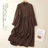 2025 Spring New Lapel Loose Meat Covering Cotton and Linen Dress Women's Mori Medium and Long Shirt Skirt