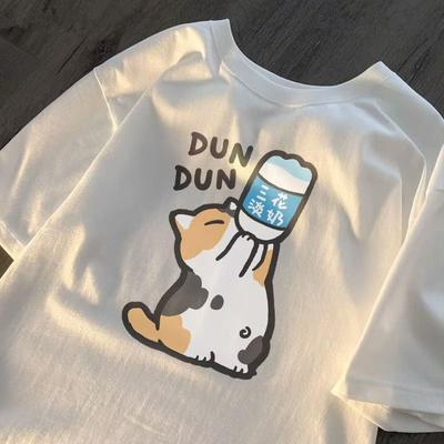 Футболка с короткими рукавами, женская, хлопковая, с рисунком из мультфильмов, популярная летняя футболка с коротким рукавом