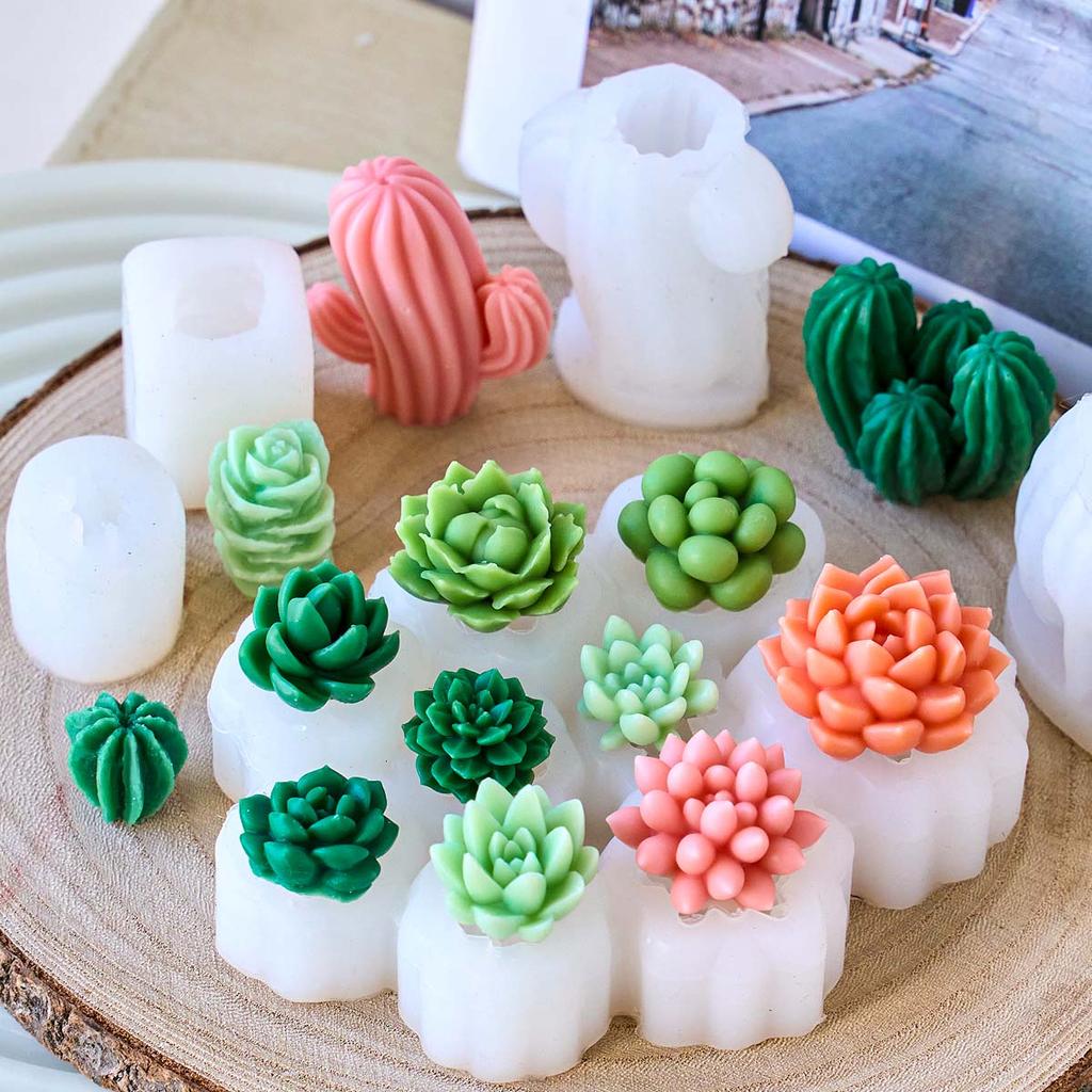 3D Набор суккулентов Силиконовая форма для свечей DIY Кактус Лотос Роза Поделки Изготовление Мыла Гипс Смола Шоколад Формы для выпечки Домашний декор