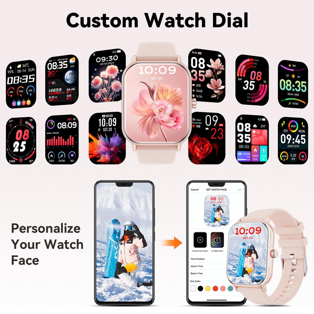 Умные часы, женские и мужские, фитнес-трекер с диагональю 1,85 дюйма, функцией ответа/вызова/напоминания о сообщениях, 100 спортивных режимов