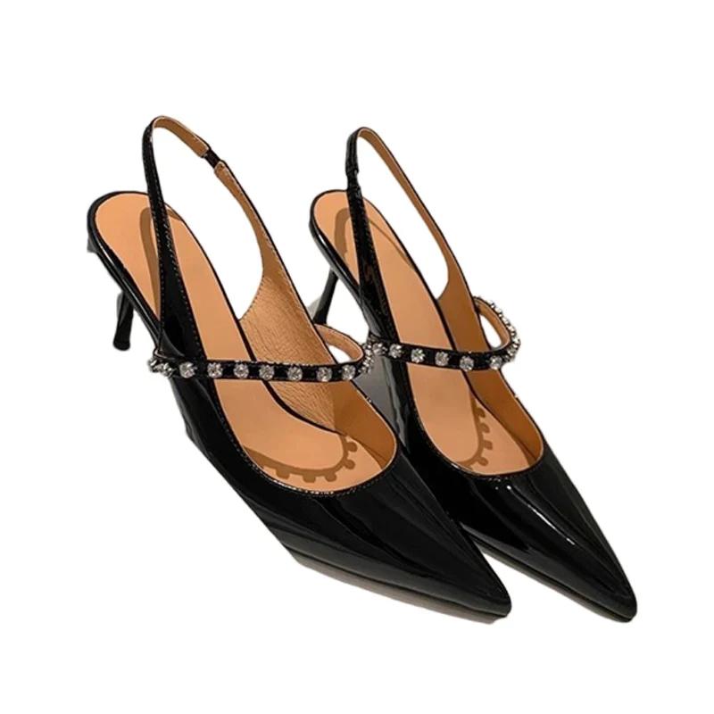 Женские туфли на высоком каблуке с кристаллами, элегантные босоножки с острым носком, туфли-лодочки Singback, тренд 2025 года, новые шлепанцы, туфли для вечеринок, женская обувь