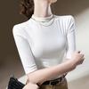 Threaded Mid-sleeved T-shirt for Women New Women's Small Stand Collar Solid Color Half-sleeved T-shirt Waist Tight Body