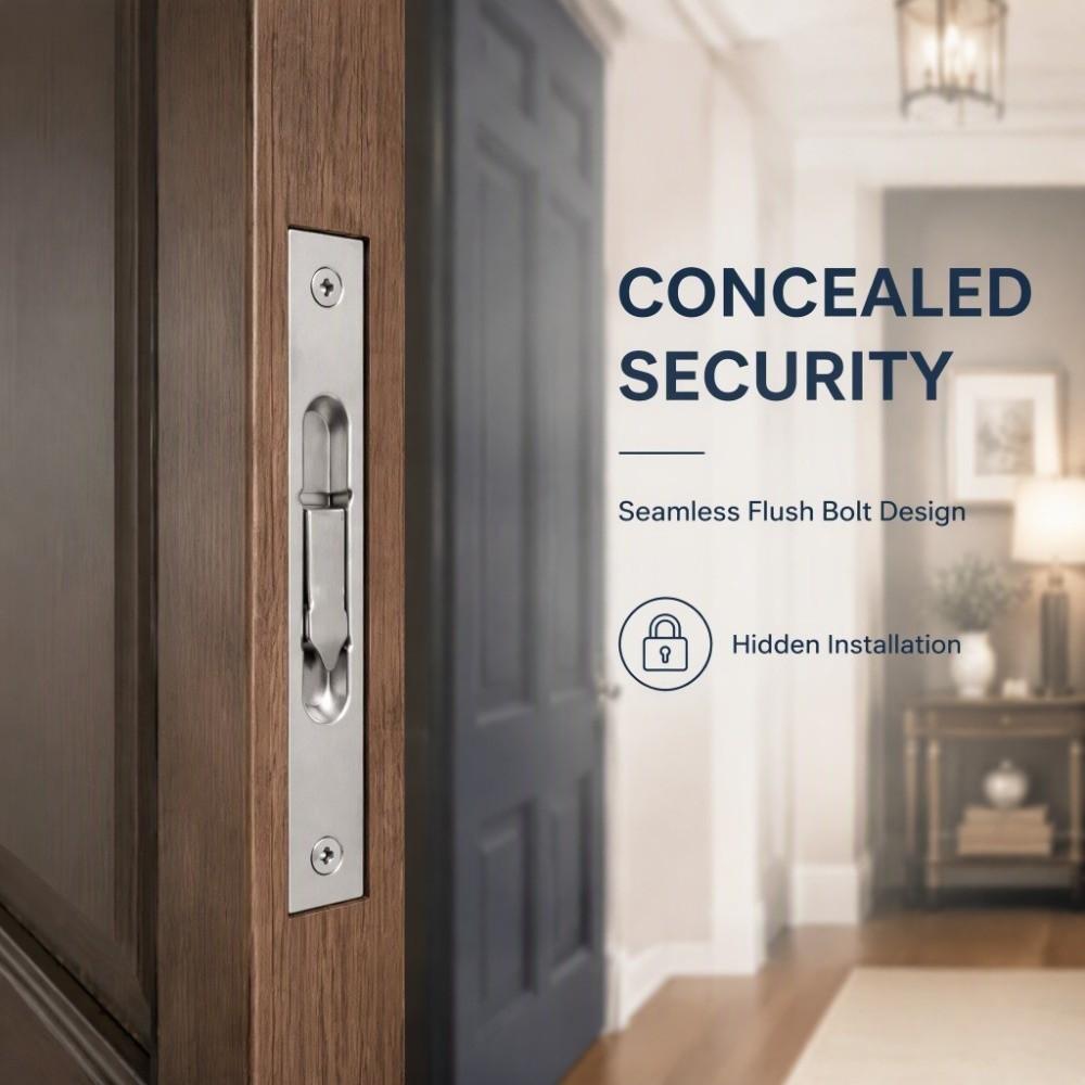 304 Stainless Steel Flush Bolt Lock Solid Door Security Bolt Premium Concealed Slide Lock Bathroom