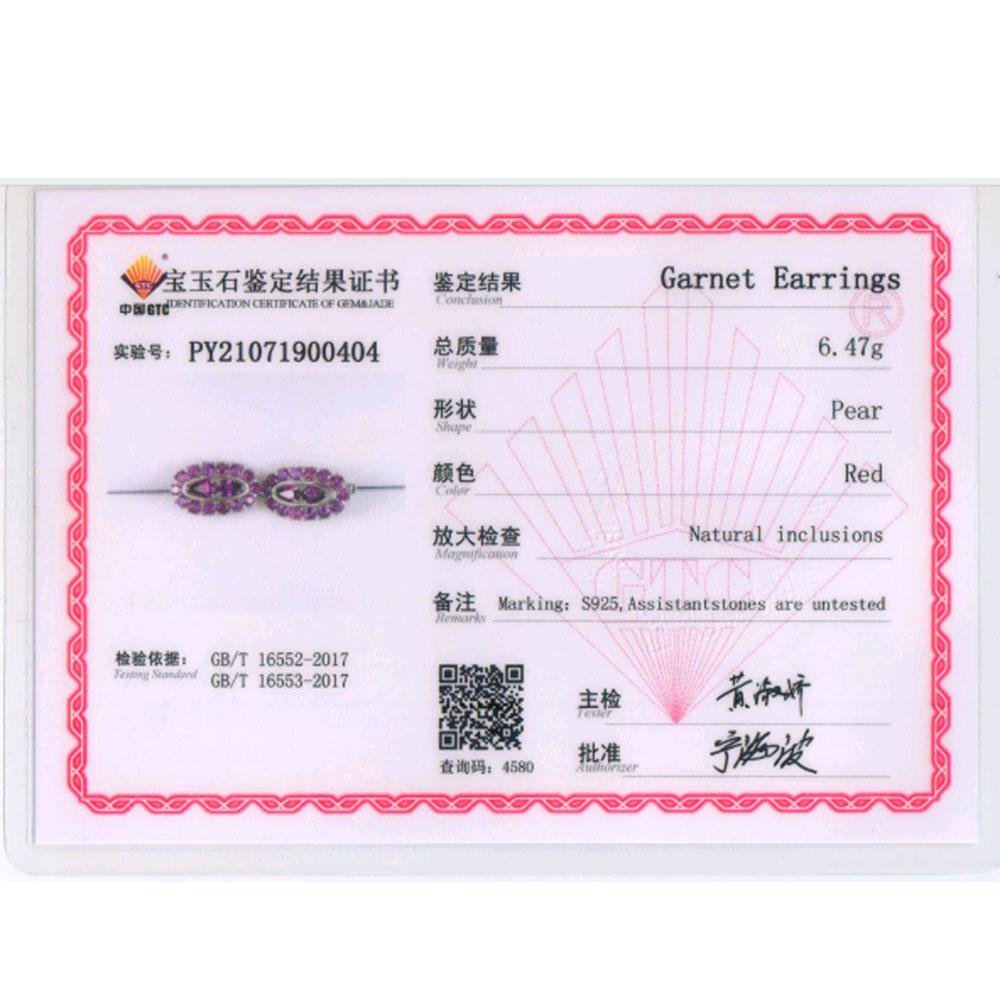 Bolaijewelry 925 Sterling Silver Fashion Natural Rhodolite Ring and Earring Set,for Anniversary, Party Wear Fine Jewelry