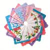 12pcs Women Cotton Printed Handkerchief Pocket Square Blossom Design with Wavy Edge Women Handkerchiefs