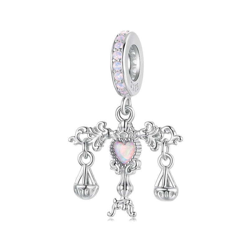 WOSTU 925 Silver Pink High Heel Charm Champagne Pendant Cherry Bead Fit Bracelet Necklace Sweet Girl Birthday DIY Jewelry Gift