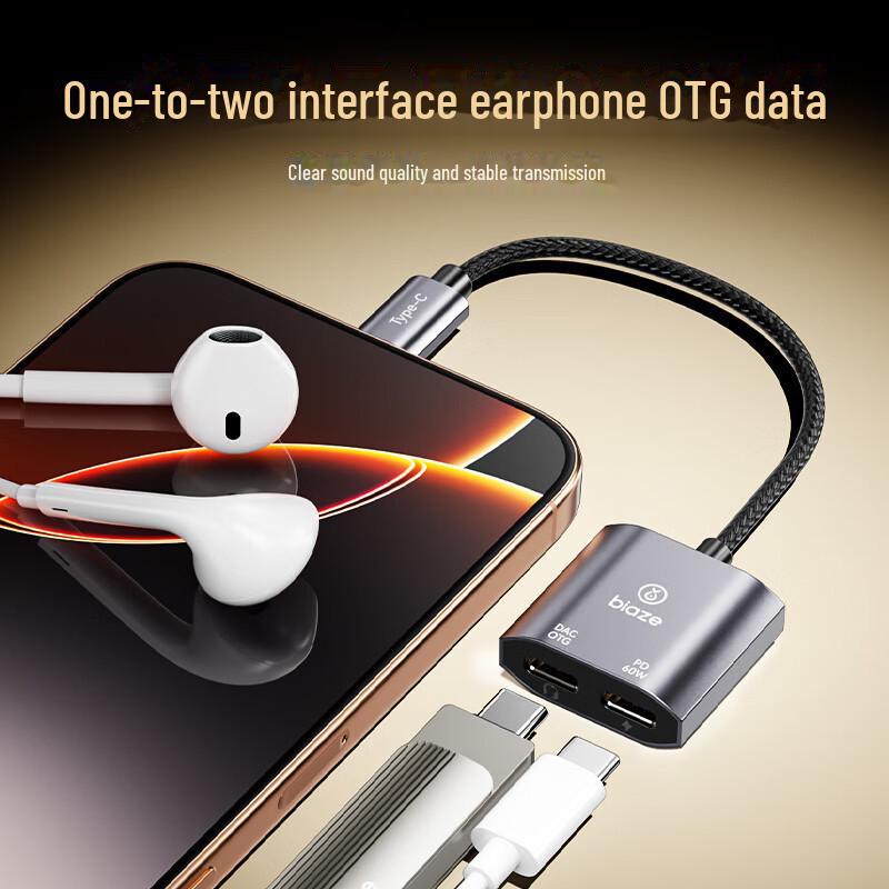 Biaz Y75 Dual USB-C аудиоконвертер и адаптер для быстрой зарядки