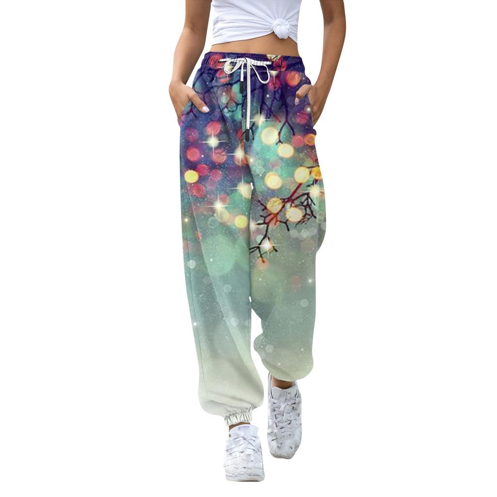Women's Casual Fashion Christmas Printed Casual Sweatpants Elastic Waist Drawstring Pants