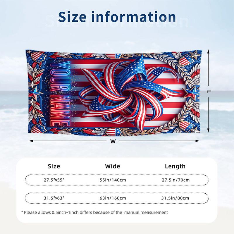 American Patriotic Theme Beach Towel Personalized Custom Name & Text Soft Quick Dry Beach Towel for Swimming Travel