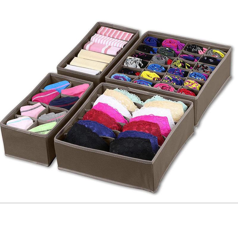 4Pcs Bra Organizer Box Set Underwear Houseware Drawer Divider Storage Drawer Grid Storage Box