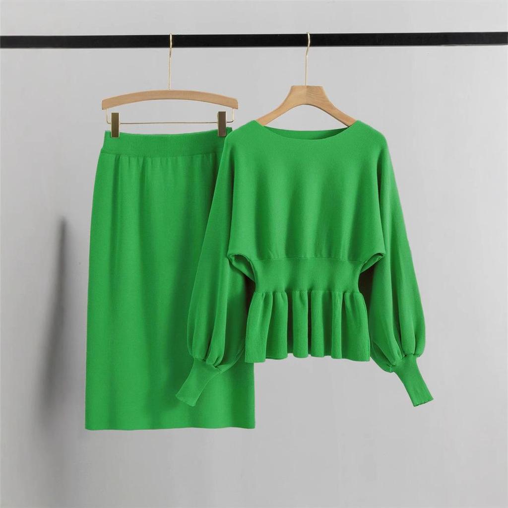 Европейский комплект миди-юбки бодикон с рукавами-фонариками - Стиль французской светской львицы