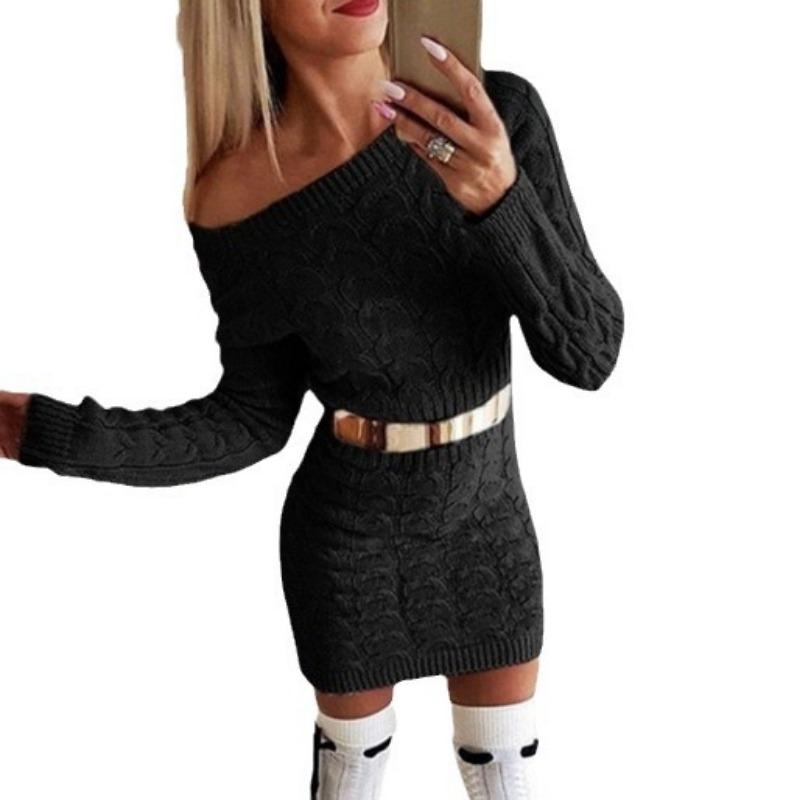 Autumn and Winter Women's Sweater Mid-length Twist Waist Dress Knitwear