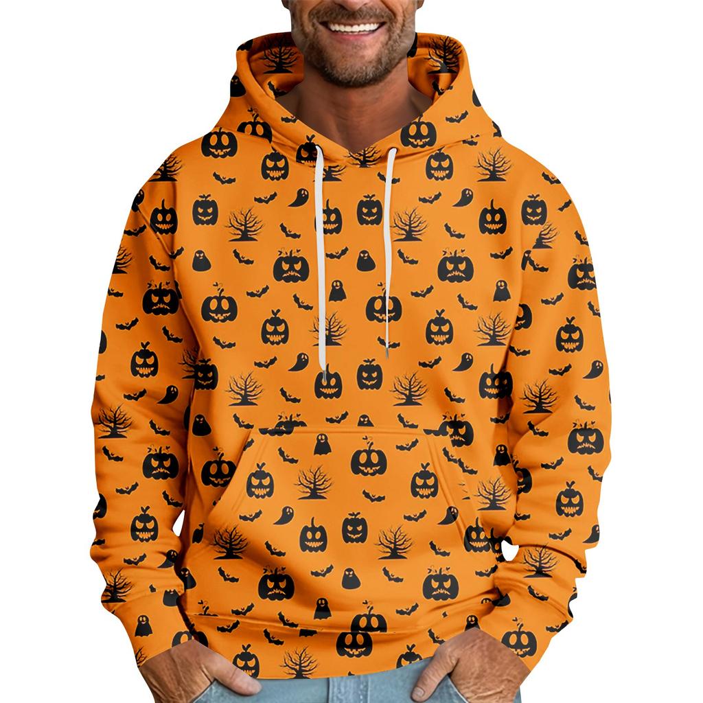 Halloween Print Men's Loose Hooded Sweatshirt