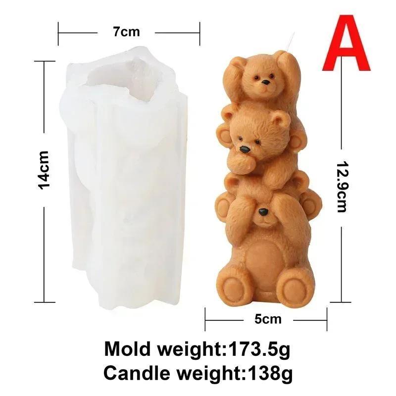 3D Handmade Diy Monkey Bear Shape Silicone Candle Mold Family of Three Overlapping Animals Resin Molds DIY Crafts Home Decor