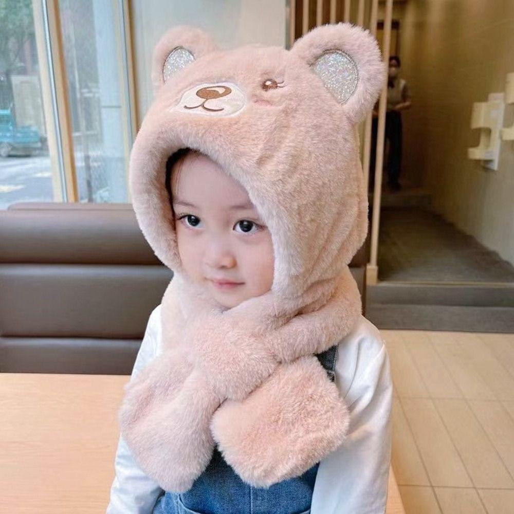Thickening Kids Scarf Hat Integrated Warm Ear Protection Cap Cute Baby Winter Hat Children