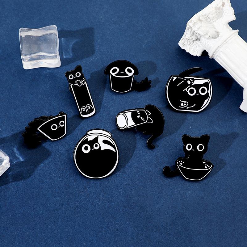 1 шт. Черный котенок одежда Декор милые значки значки на лацкан мультяшные животные ювелирные изделия подарки ювелирные аксессуары брошь кошка