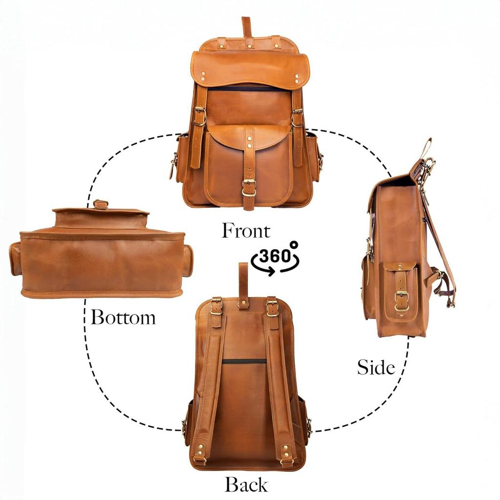 New Vintage Full Grain 21 Inch Leather Laptop Large Backpack Casual Bookbag Daypack Camping Travel Rucksack Knapsack