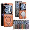 For Samsung Galaxy Z Flip 6 5 4 3 Magnetic Flip Phone Case Luxury Leather Phone Cover Ring Bracket Shockproof Phone Shell