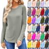 Women's Fashion Solid Color Round Neck Long Sleeve T-shirt Casual Autumn Tops