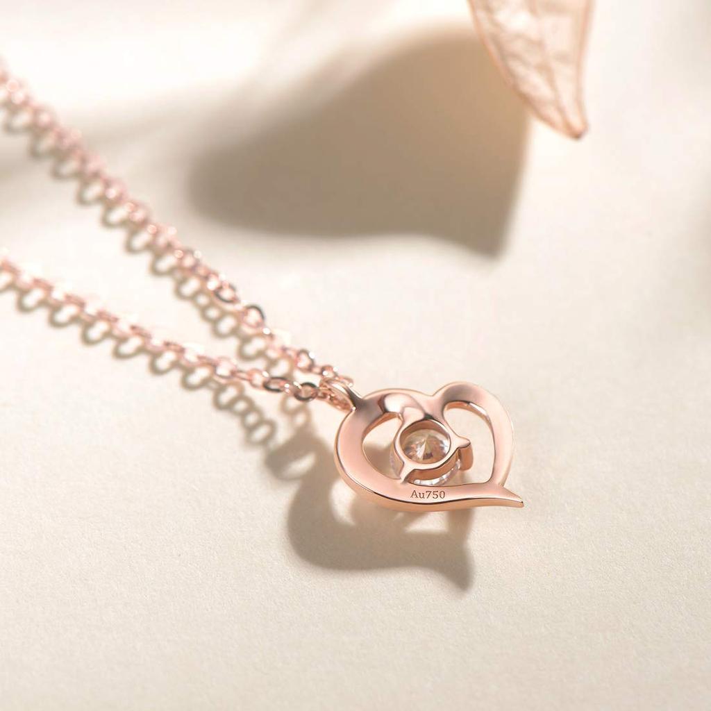 K18 Pink Gold Necklace for Luxury Zirconia Heart Anniversary Gift Wrapping Included [FANCIME] Women, Pendant, Swinging, Mother's Day, Christmas,