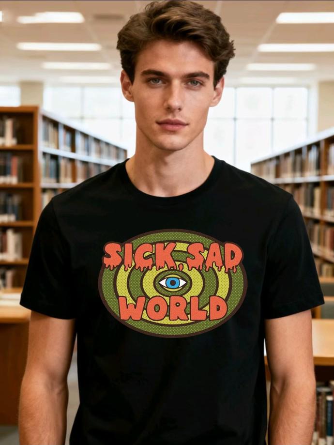 SICK SAD WORLD "psychedelic Eye Print T-shirt American Retro Loose Casual Unisex Short Sleeved