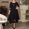 Plus Size Women's Black Stretch Knit Mesh Stitching Mid Length Dress