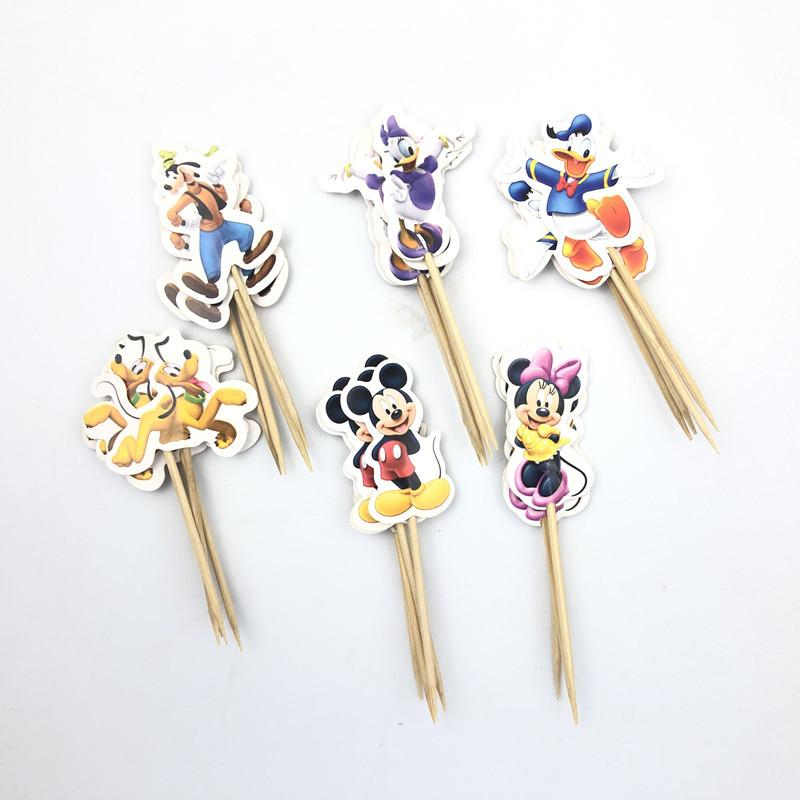 24Pcs Double‑Sided Cartoon Cake Toppers, Toothpick Cupcake Picks, Birthday Party Dessert Table Decorations Supplies