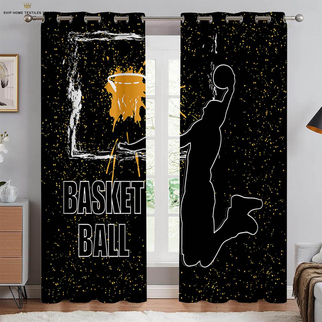 Машинная стирка Шторы с принтом баскетбола, Спальня, Гостиная, Кухня, Клуб, Общежитие, Декоративные, 2 шт.