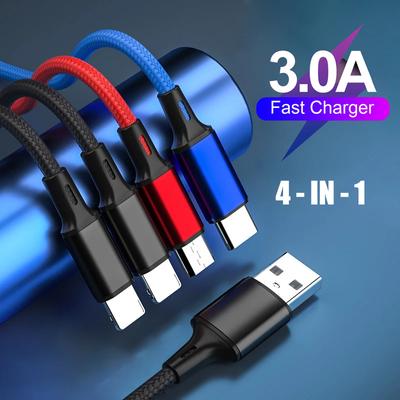 4 в 1 USB-кабель для iPhone 3 в 1 USB A на Micro USB/Type C/8-контактный зарядный кабель 3A кабель для быстрой зарядки для Samsung Xiaomi
