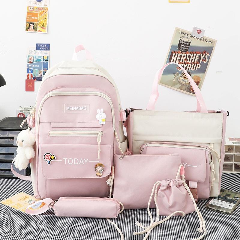 5 шт., школьный рюкзак Оксфорд, женские рюкзаки для школьников старших классов, большой вместительный водонепроницаемый универсальный рюкзак