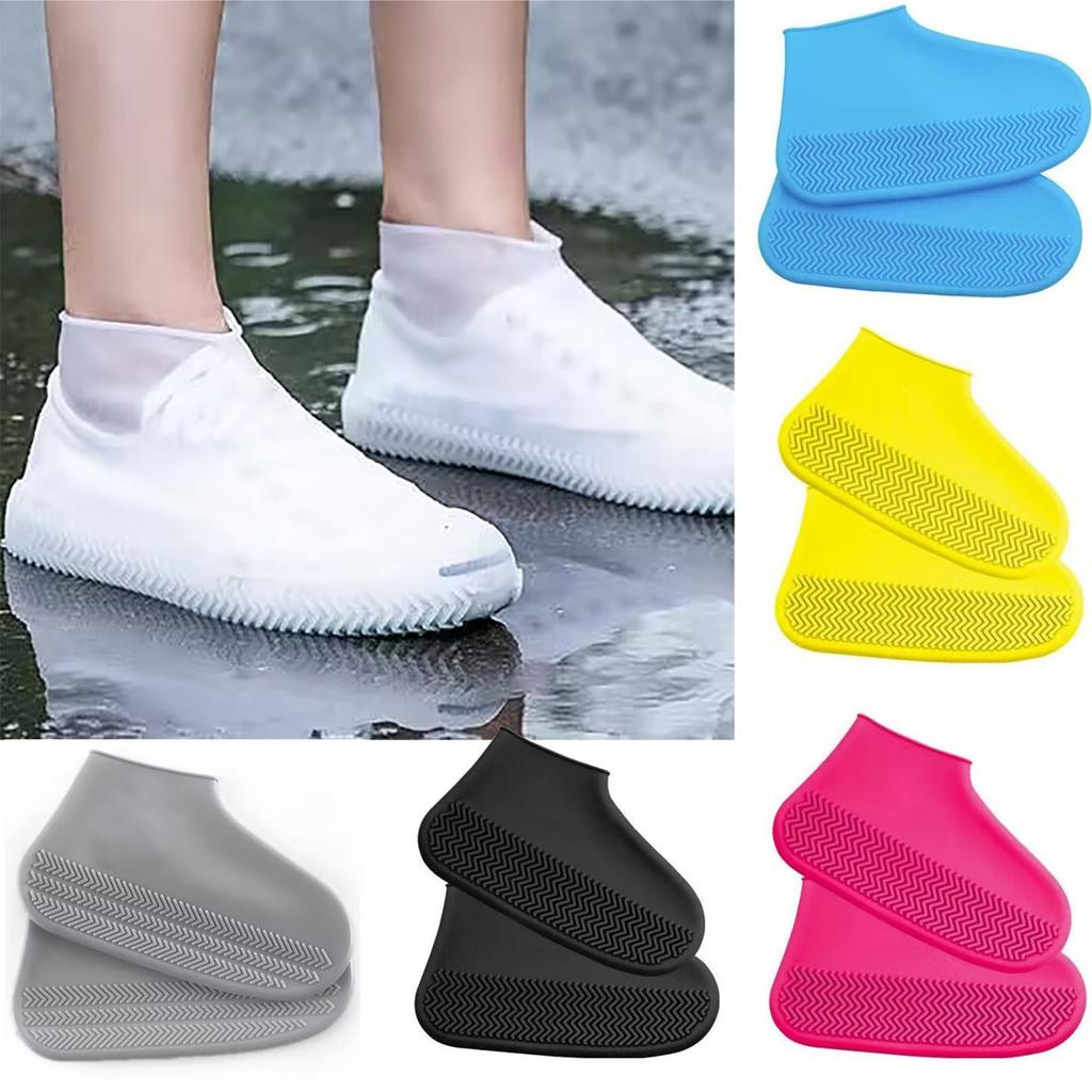 1Pair Waterproof Rain Shoe Covers Men Women Kids Reusable Boot Overshoes Anti-Slip Silicone Rainproof Foldable Portable Cycling Outdoor Shoes Covers